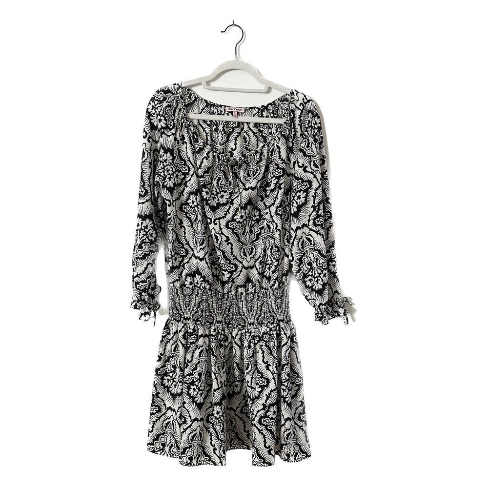 JUICY COUTURE Smocked Waist Black and White Printed Dress - Size Large
